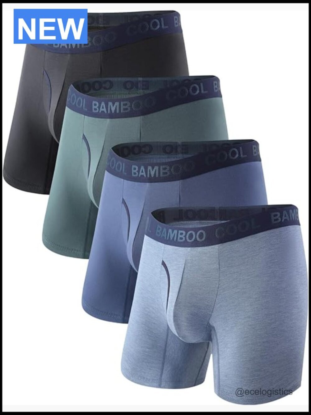 Men's Soft Bamboo Boxer Briefs 4-Pack Moisture Wicking No Ride Up